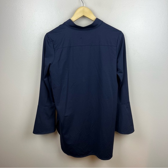 Dudley Stephens India Tunic Top Size Large Bell Sleeve Navy Blue Stretch Casual - Picture 2 of 10